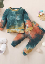 Langärmliges Oberteil mit Tie-Dye-Print für Mädchen im Herbst und Winter + Hose mit Tie-Dye-Muster