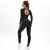 Peach Seamless knitting Low Back High Stretch Long Sleeve Yoga Set Sports Running Fitness Two Piece Women
