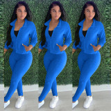 Women's Stand Collar Hoodless Jacquard High Stretch Fabric Long Sleeve Pant Set Two Piece
