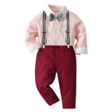 Children's clothing autumn boys suit gentleman bow tie shirt overalls children's two-piece set