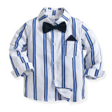 Children's clothing autumn long-sleeved striped shirt boys overalls two-piece suit gentleman's suit