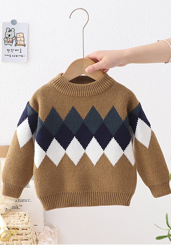 Детский свитер Осень/Зима Пуловер в клетку с круглым вырезом и круглым вырезом для мальчиков