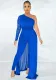 Women'S Slash Shoulder Mesh Long Sleeve Tight Fitting Women'S Jumpsuit Belted
