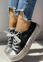 Zapatos de lona de moda de alta calidad para mujer, zapatos informales con estampado de leopardo y diamantes de imitación para primavera y otoño