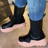 Winter Thick Sole Warm Mid Boots Elastic Band Stretch Women'S Shoes Round Toe Casual Martin Boots