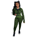 Women'S Camo Print Tight Fitting Sexy Sports Casual Two Piece Pants Set