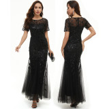 Sequin Dress Fashion Short Sleeve Slim Bridesmaid Dress Luxury Formal Party Evening Dress Long Mermaid Dress