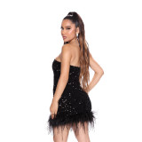 Women'S Fashion Strapless Bodycon Feather Sequin Nightclub Party Dress