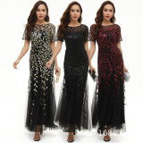 Sequin Dress Fashion Short Sleeve Slim Bridesmaid Dress Luxury Formal Party Evening Dress Long Mermaid Dress