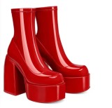 Plus Size Denim Short Boots Women'S Square Toe Platform High Heel Fashion Platform Women'S Boots