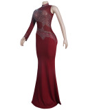 Fall Sexy Red Sequins One Shoulder High Neck Long Dress