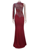 Fall Sexy Red Sequins One Shoulder High Neck Long Dress