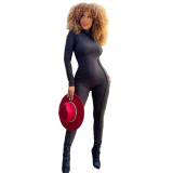 Fall Women'S Long Sleeve Solid Color backless High Waist slim fitted Sports Jumpsuit