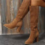 Fall/Winter Plus Size Long Boots Women'S Suede Thick Heel Pointed Toe Side Zipper Solid Color High Heel Boots