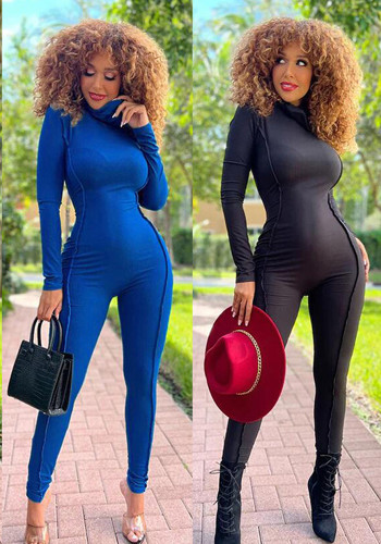 Fall Women'S Long Sleeve Solid Color backless High Waist slim fitted Sports Jumpsuit