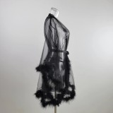 Mesh Erotic Lingerie See-Through Nightgown Temptation Sexy Lace Black Pajamas Female Robe