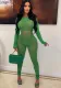 Fall Women'S Sexy See-Through Jacquard Cutout Solid High Waist long sleeve Tight Fitting Casual Jumpsuit Women