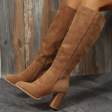 Fall/Winter Plus Size Long Boots Women'S Suede Thick Heel Pointed Toe Side Zipper Solid Color High Heel Boots