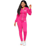 Women'S Autumn Winter Letter print Zip Hooded Long Sleeve Sports Two piece pants set Tracksuits
