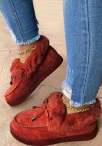 Zapatos cálidos de lana con suela gruesa y punta redonda para invierno, zapatos cosidos de talla grande para mujer, botas para la nieve