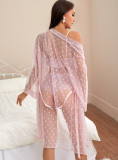 Sexy Mesh See-Through Pajama Long Robe Bra Panty Four-Piece Set