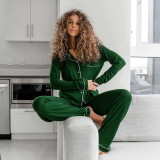 Women Fall Long Sleeve Contrast Top And Pants Two Piece Set