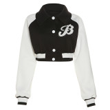 Fall Women'S Sexy Letter Embroidered Round Neck Crop Baseball Jacket