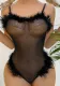 Sexy Tight Fitting Slim Fit Teddy Lingerie Fluffy Pajamas Mesh See-Through Bodysuit