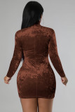 Women'S Sexy Fashion Elegant Solid Velvet Long Sleeve Bodycon Dress