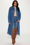 Women'S Coat Autumn Winter Fashion Loose Fit Denim Long Shirt With Belt