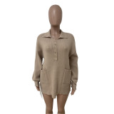 Women'S Winter Loose Pocket Turndown Collar Button Up Sweater Dress