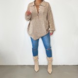 Women'S Winter Loose Pocket Turndown Collar Button Up Sweater Dress