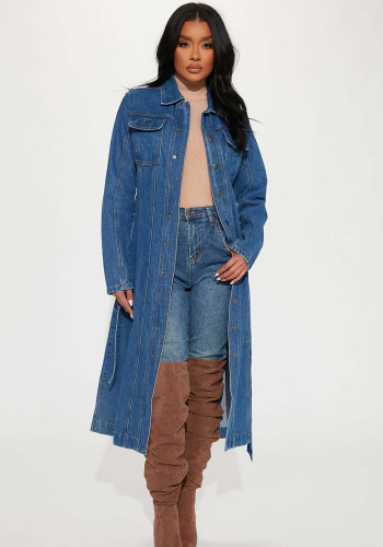 Женское пальто осень-зима мода свободная посадка джинсовая длинная рубашка с поясом