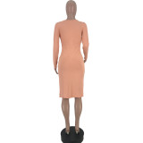 Women's Sexy Solid Color Ribbed Button Dress