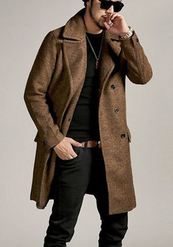 Trench coat in lana da uomo doppiopetto invernale di media lunghezza