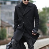 Winter Double Breasted Mid Length Men's Turndown Collar Wool Trench Coat
