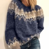 Women's Fall Winter Casual Loose Chunky Knitting Jacquard Women's Sweater