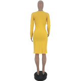 Women's Sexy Solid Color Ribbed Button Dress