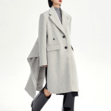 Women's Irregular Two-Wear Coat Winter Patchwork Large Back Slit Wool Coat