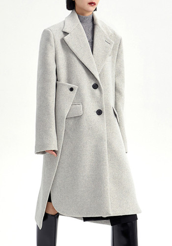 Unregelmäßiger Zwei-Weg-Mantel für Damen Winter-Patchwork-Wollmantel mit großem Rückenschlitz