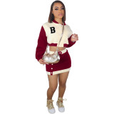 Long Sleeve Baseball Jacket Sports Casual Skirt Two-Piece Fashion Suit