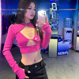 Women Fall Solid Color Long Sleeve Cutout Crop Top