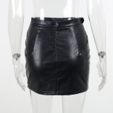 Women Sexy Crinkled PU-Leather Skirt