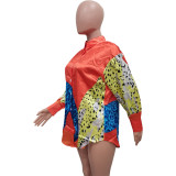 Womens Colorblock Leopard Print Button-Up Shirt Dress