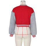 Winter Fashion Red Letter Fake Fur Long Sleeve Zipper Baseball Jacket