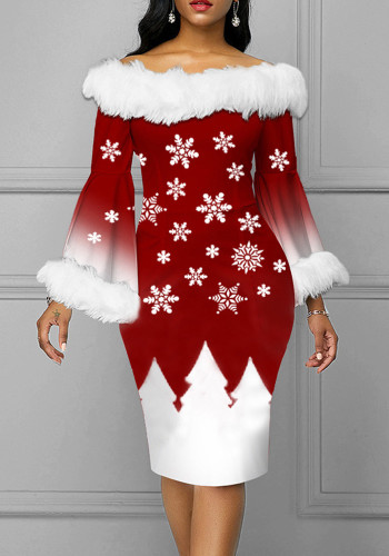 Vestido ajustado de manga larga de Navidad para mujer