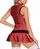 Women Sexy Check Colorblock Dress School Girl Costume