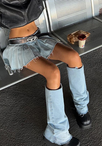 Saia plissada jeans street casual feminina