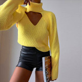 Women Casual Cutout Sweater Solid Turtleneck Two-Piece Set