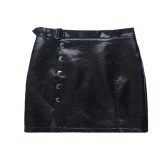 Women Sexy Crinkled PU-Leather Skirt